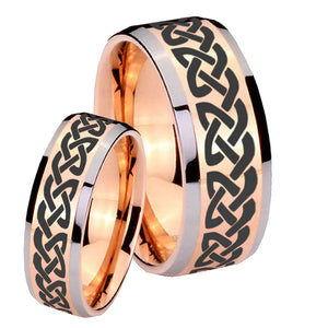 His Hers Celtic Knot Love Beveled Edges Rose Gold Tungsten Rings for Men Set