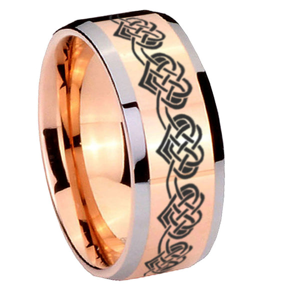 10mm Celtic Knot Heart Beveled Edges Rose Gold Tungsten Wedding Bands Ring