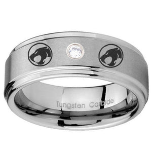 8mm Thundercats Step Edges Silver Tungsten Carbide CZ Men's Engagement Band