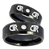 Bride and Groom CTR Step Edges Silver Tungsten CZ Mens Ring Personsized Set