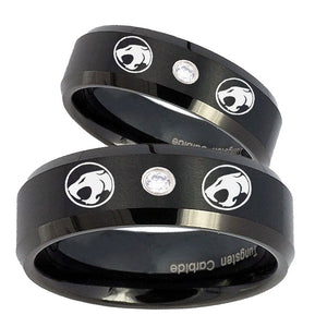 His and Hers Thundercats Step Edges Silver Tungsten CZ Personalized Ring Set