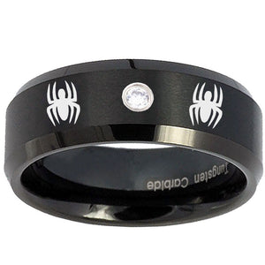 8mm Spiderman Step Edges Silver Tungsten Carbide CZ Mens Engagement Band