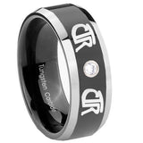 8mm CTR Beveled Edges Black Tungsten Carbide CZ Custom Mens Ring