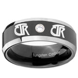 8mm CTR Beveled Edges Black Tungsten Carbide CZ Custom Mens Ring