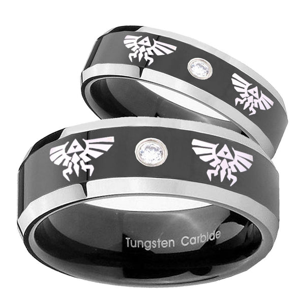 His and Hers Zelda Beveled Edges Edges Black Tungsten CZ Mens Promise Ring Set