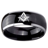 10mm Freemason Masonic Dome Glossy Black 2 Tone Tungsten Men's Bands Ring