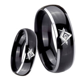 8mm Freemason Masonic Dome Glossy Black 2 Tone Tungsten Carbide Rings for Men