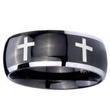 10mm Crosses Dome Glossy Black 2 Tone Tungsten Carbide Men's Promise Rings