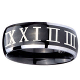 10mm Roman Numeral Dome Glossy Black 2 Tone Tungsten Carbide Mens Promise Ring