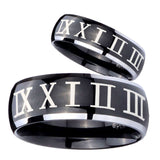 His Hers Roman Numeral Dome Glossy Black 2 Tone Tungsten Mens Promise Ring Set