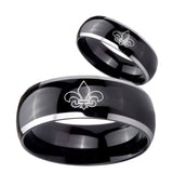 His Hers Fleur De Lis Dome Glossy Black 2 Tone Tungsten Bands Ring Set