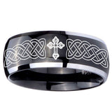 10mm Celtic Cross Dome Glossy Black 2 Tone Tungsten Carbide Custom Mens Ring
