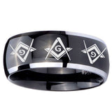 10mm Master Mason Masonic  Dome Glossy Black 2 Tone Tungsten Custom Ring for Men