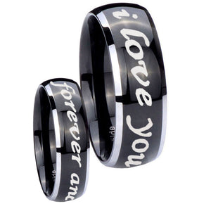 10mm I Love You Forever and ever Dome Glossy Black 2 Tone Tungsten Engraved Ring