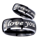 His Hers I Love You Forever and ever Dome Glossy Black 2 Tone Tungsten Mens Ring Set