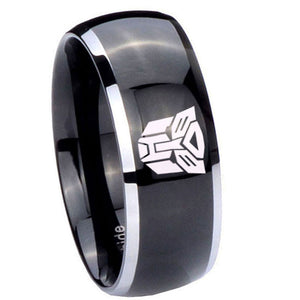 10mm Transformers Autobot Dome Glossy Black 2 Tone Tungsten Mens Bands Ring