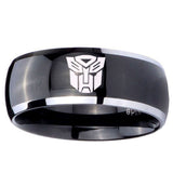 10mm Transformers Autobot Dome Glossy Black 2 Tone Tungsten Mens Bands Ring