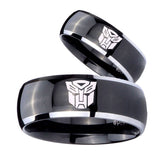 His Hers Transformers Autobot Dome Glossy Black 2 Tone Tungsten Mens Ring Set