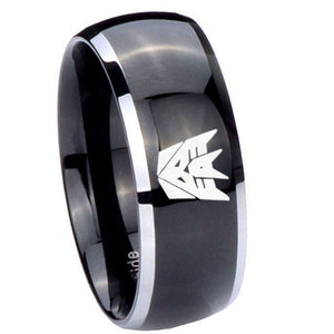 10mm Decepticon Transformers Dome Glossy Black 2 Tone Tungsten Mens Wedding Band