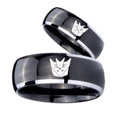 His Hers Decepticon Transformers Dome Glossy Black 2 Tone Tungsten Mens Ring Set