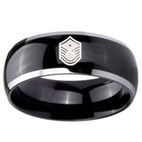 10mm Chief Master Sergeant Vector Dome Glossy Black 2 Tone Tungsten Bands Ring