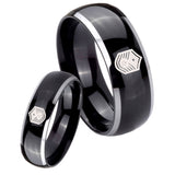 His Hers Chief Master Sergeant Vector Dome Glossy Black 2 Tone Tungsten Mens Ring Set