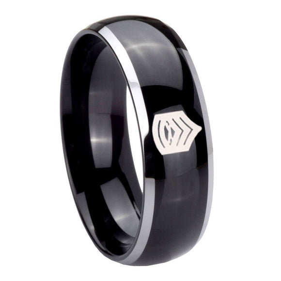 10mm Army Sergeant Major Dome Glossy Black 2 Tone Tungsten Mens Wedding Band