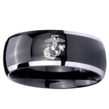 10mm Marine Dome Glossy Black 2 Tone Tungsten Carbide Wedding Band Mens