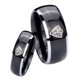 Bride and Groom CTR Dome Glossy Black 2 Tone Tungsten Mens Wedding Ring Set