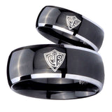 Bride and Groom CTR Dome Glossy Black 2 Tone Tungsten Mens Wedding Ring Set