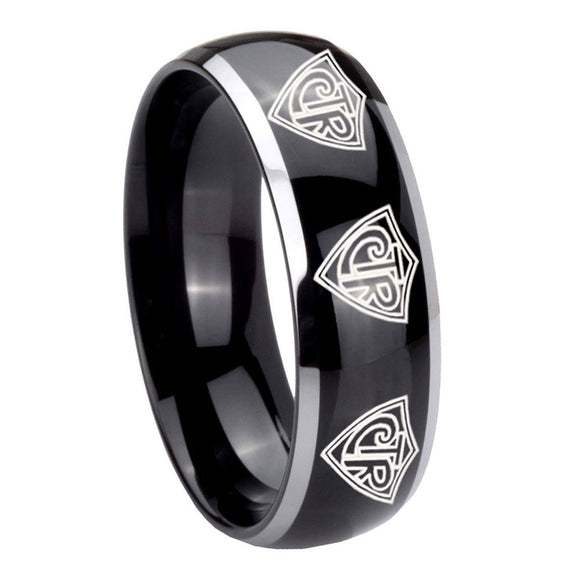 10mm Multiple CTR Dome Glossy Black 2 Tone Tungsten Mens Anniversary Ring