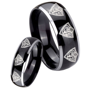 His Hers Multiple CTR Dome Glossy Black 2 Tone Tungsten Custom Mens Ring Set