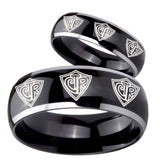 His Hers Multiple CTR Dome Glossy Black 2 Tone Tungsten Custom Mens Ring Set