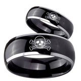 Bride and Groom Skull Dome Glossy Black 2 Tone Tungsten Carbide Men's Ring Set