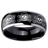 10mm Multiple Skull Dome Glossy Black 2 Tone Tungsten Carbide Anniversary Ring