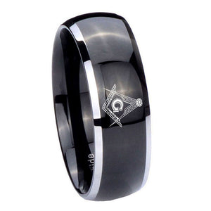 10mm Master Mason Dome Glossy Black 2 Tone Tungsten Carbide Engagement Ring