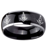 10mm Multiple Master Mason Dome Glossy Black 2 Tone Tungsten Men's Band Ring