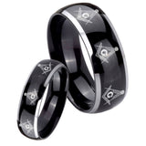 His Hers Multiple Master Mason Dome Glossy Black 2 Tone Tungsten Custom Ring Set