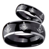 His Hers Multiple Master Mason Dome Glossy Black 2 Tone Tungsten Custom Ring Set