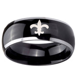 10mm Fleur De Lis Dome Glossy Black 2 Tone Tungsten Carbide Engraved Ring