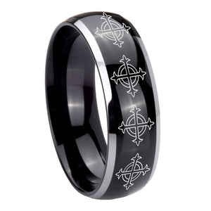 10mm Multiple Crosses Dome Glossy Black 2 Tone Tungsten Men's Bands Ring