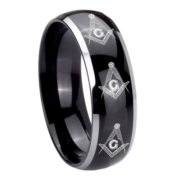 10mm Multiple Master Mason Masonic Dome Glossy Black 2 Tone Tungsten Bands Ring