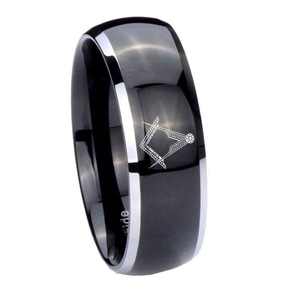 10mm Masonic Dome Glossy Black 2 Tone Tungsten Carbide Custom Mens Ring