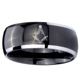 10mm Masonic Dome Glossy Black 2 Tone Tungsten Carbide Custom Mens Ring