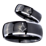 His and Hers Masonic Dome Glossy Black 2 Tone Tungsten Custom Mens Ring Set