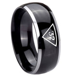 10mm Masonic 32 Triangle Freemason Dome Glossy Black 2 Tone Tungsten Carbide Men's Promise Rings