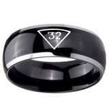 10mm Masonic 32 Triangle Freemason Dome Glossy Black 2 Tone Tungsten Carbide Men's Promise Rings