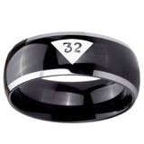 10mm Masonic 32 Triangle Design Freemason Dome Glossy Black 2 Tone Tungsten Carbide Men's Promise Rings