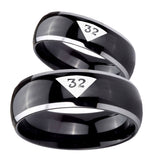 His and Hers Masonic 32 Triangle Design Freemason Dome Glossy Black 2 Tone Tungsten Mens Promise Ring Set