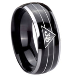 10mm Masonic 32 Duo Line Freemason Dome Glossy Black 2 Tone Tungsten Carbide Men's Promise Rings